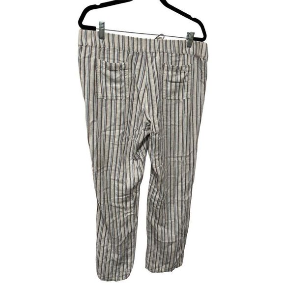 For Cynthia Linen Blend White Blue Tan Striped Pants Large Drawstring Pockets - Picture 2 of 10